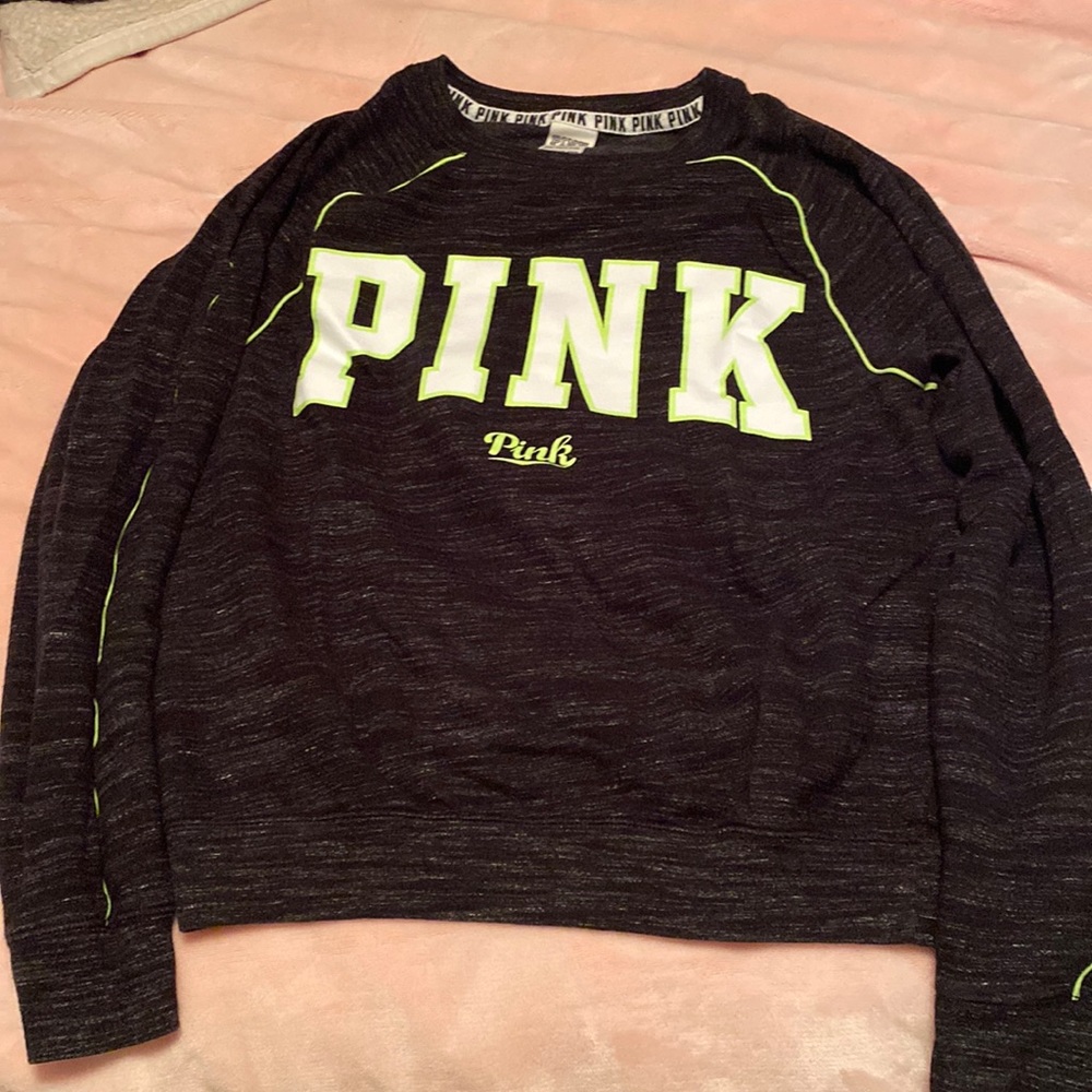 vs pink heathered black crewneck